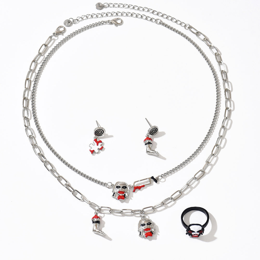Halloween horror dark style necklace and earring set - trendy vampire bloodstained enamel ring jewelry for women