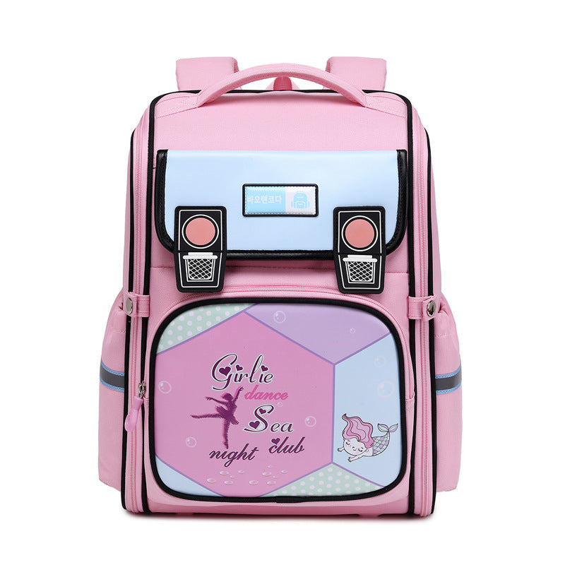 New cartoon primary school schoolbag integrated large-capacity boys and girls spine protection backpack light