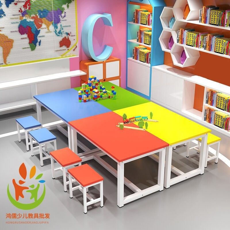Kindergarten primary school students color desks and chairs children's studio training painting table art manual tutoring class