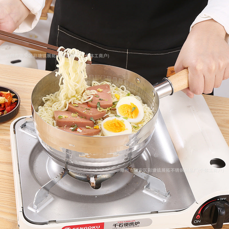 304 stainless steel flat-bottom japanese yukihira pan - non-stick, induction compatible, suitable for soups, milk, baby food, and deep frying