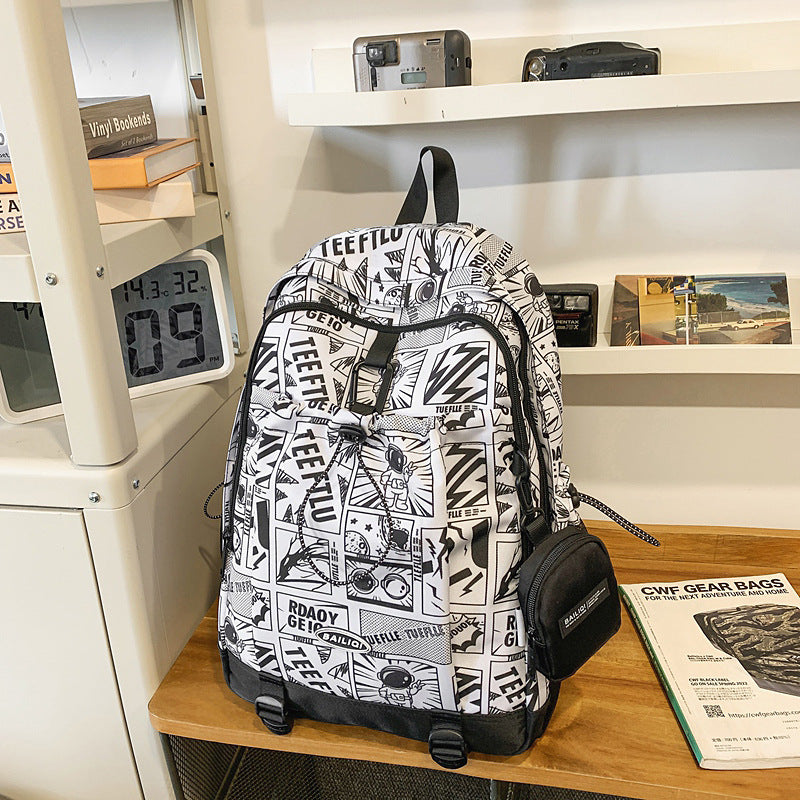 Trendy high-street water-resistant lightweight backpack - 26l large capacity student schoolbag, durable with free headphone pouch