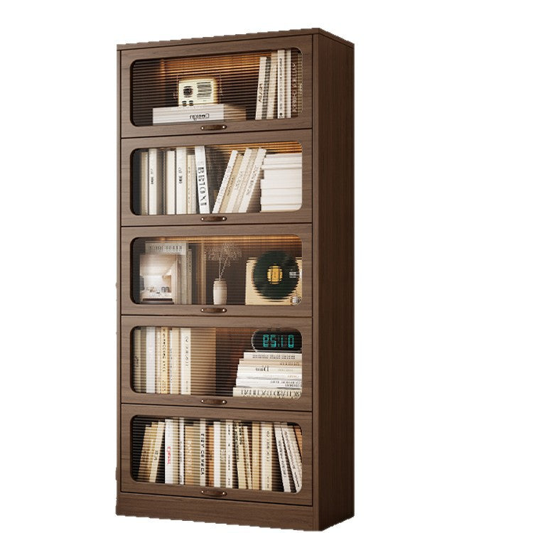 Solid wood bookcase dustproof with glass door bookshelf storage rack floor-standing for home storage cabinet living room bookcase medieval style