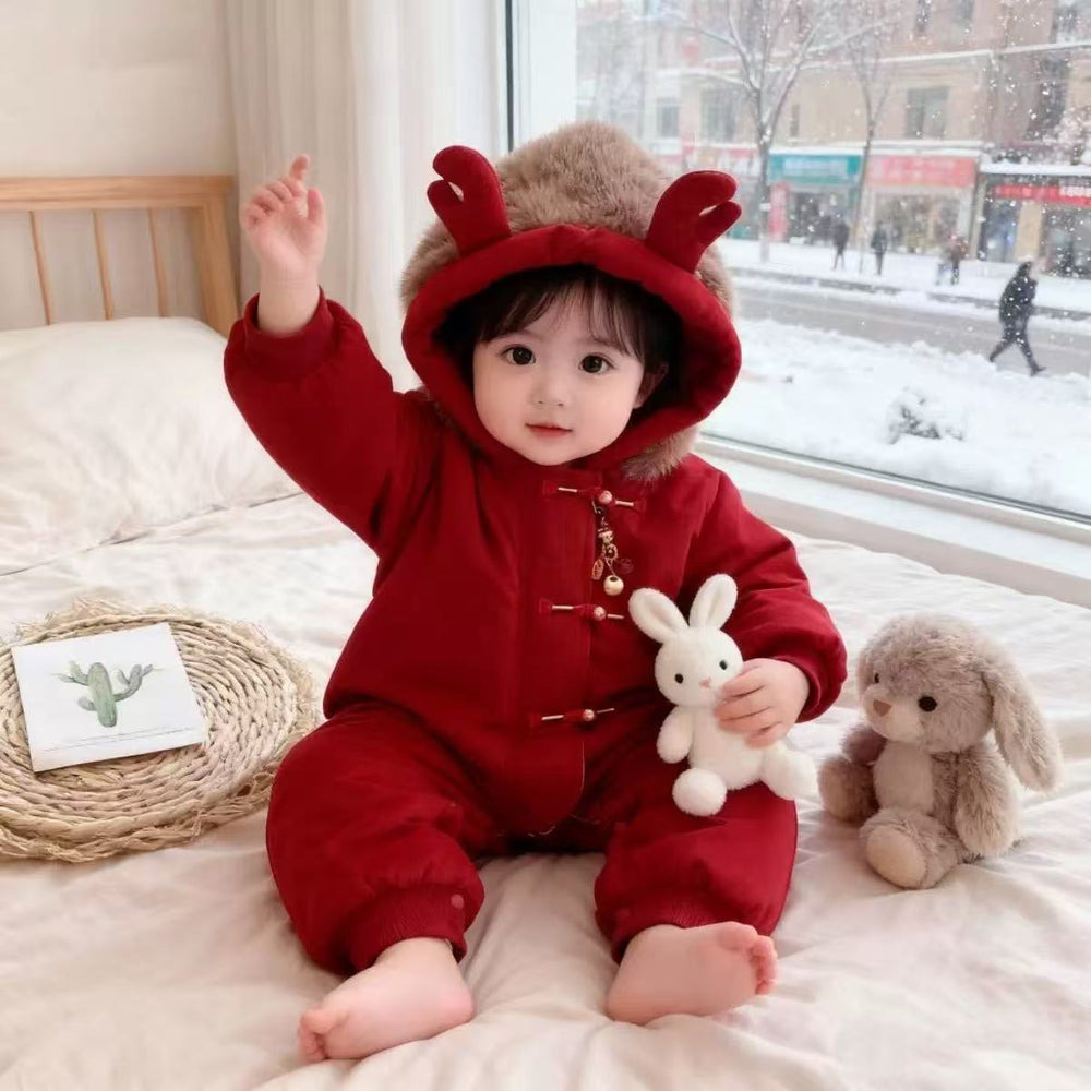 Newborn cute romper baby winter onesie - thickened cartoon crawling suit for autumn and winter, suitable for both boys and girls