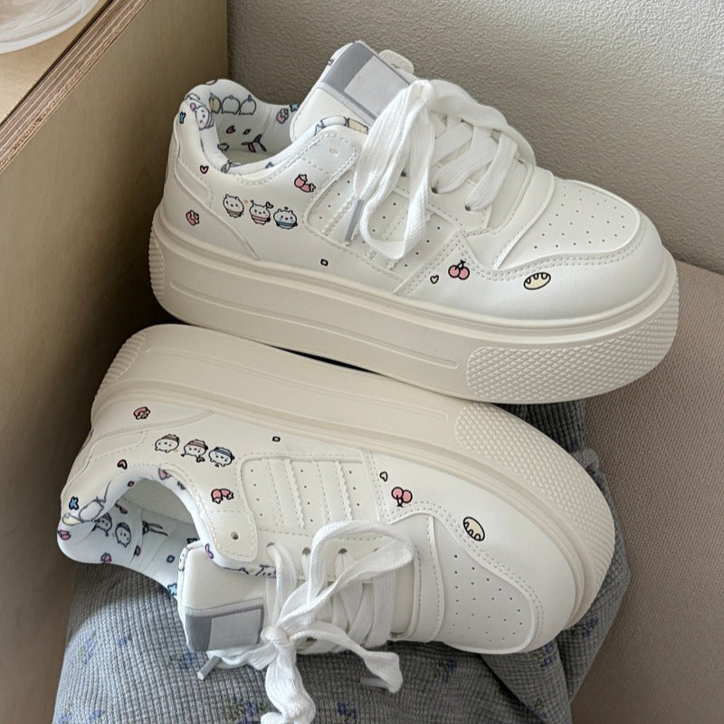 Dexun women's versatile casual sneakers - spring 2026 new collection: dopamine bread shoes, chunky platform white sneakers for students