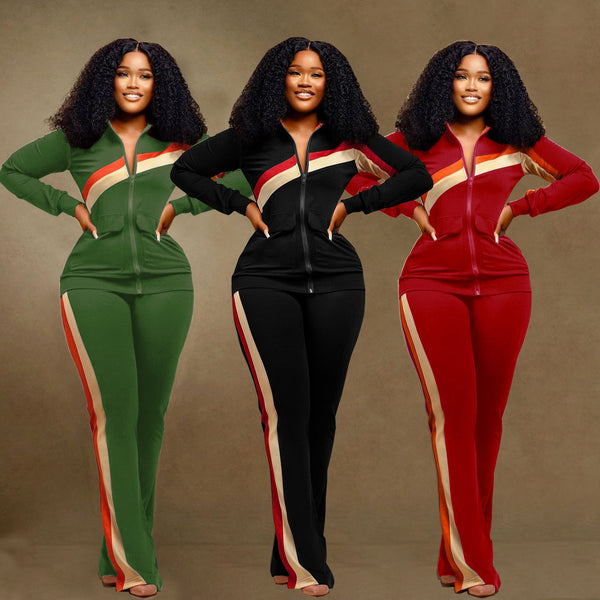 TW521 Cross-border European and American women's clothing, sports and leisure fashion two-piece set, striped splicing set,  Independent Station