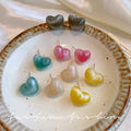 Japanese and korean fresh sweet jelly color stereo heart earrings women's fashion design elegantstylish cat's eye earrings