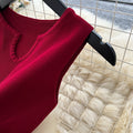 High-end knittingpatchworkasymmetrical mesh dress women's summerfrench waist slimming lookelegant sleeveless long dress