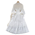 French style women's dress: court-inspired, slim-fit, hollow-out lace panel, flowy maxi dress for vacation