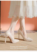2025 new french champagne wedding shoes for women, bridal platform high heels, minimalist elegant low-cut stiletto heels