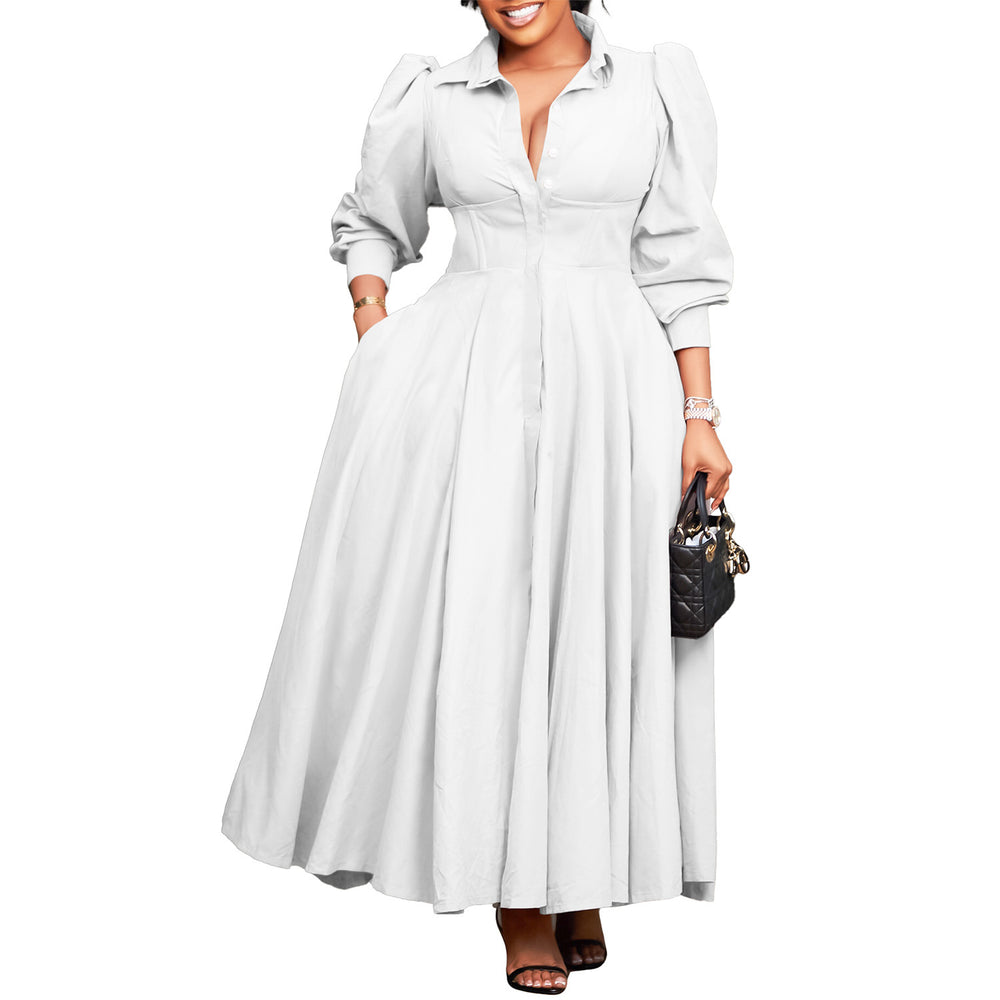 D570  cross-border fashion:  new european and american style elegant long-sleeve shirt dress
