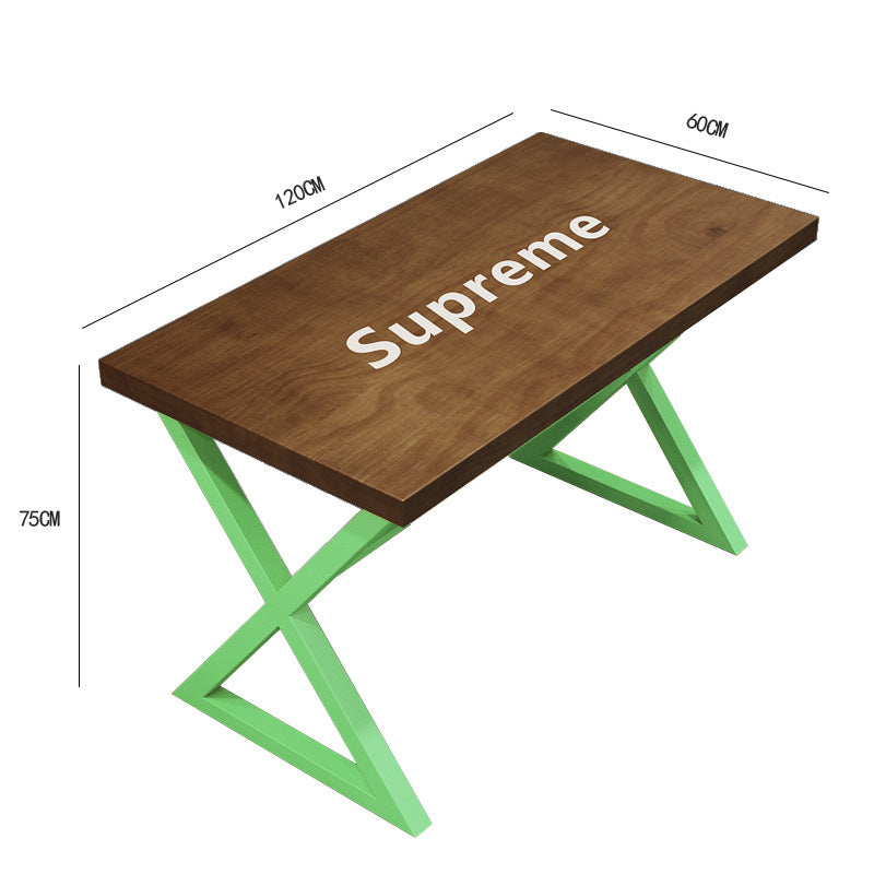 Bar cafe wall commercial wood bar table and chair combination Internet celebrity long wrought iron soft seat back dining table and chair