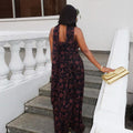 European and american women's clothing  autumn new sweet and fresh printed high-waisted spaghetti strap a-line maxi dress