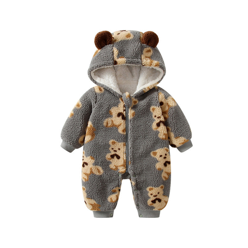 Multi-color baby romper -  autumn/winter collection - thickened winter style - hooded zip-up long sleeve onesie for infants and toddlers