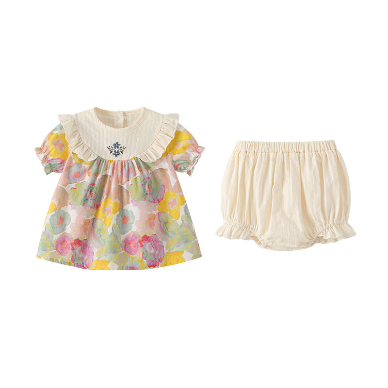 Girls' princess dress set -  summer korean style floral dress, cute princess dress with shorts for toddlers