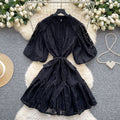 Accessible luxury palace style puff sleeve dress women's summer mesh embroiderpatchwork stand collar design elegant royal sister short skirt