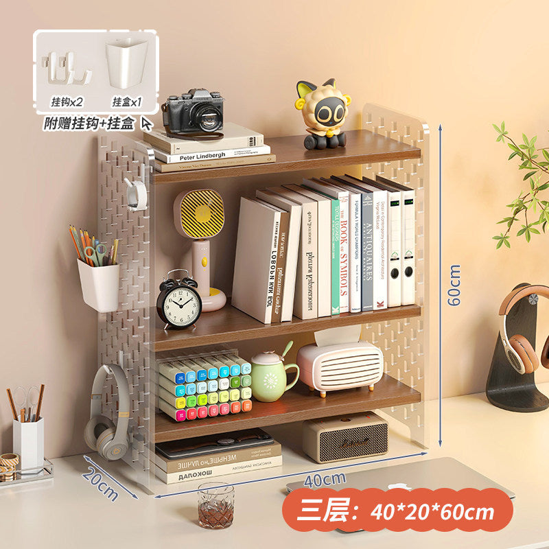 Acrylic desktop organizer, office desk pegboard, computer desk bookshelf, multi-tier storage rack with dividers
