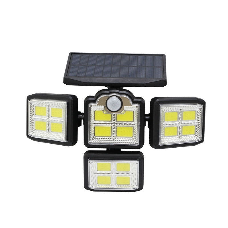 Solar wall lamp four-head rotating multi-functional split waterproof street lamp human body induction road lighting garden lamp