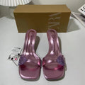 Za new 2024 french summer stiletto heel square toe thong sandals with seashell buckle detail and open back for women