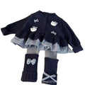 Korean style girls' clothing  new autumn collection: preppy plaid cardigan sweater with bow detail and scrunch socks/leggings set