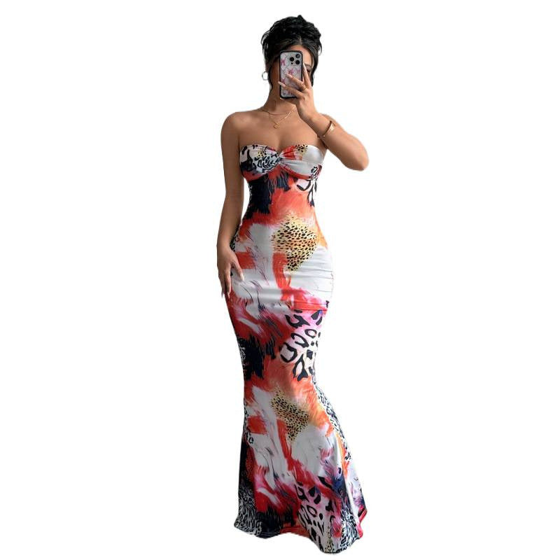 Women's elegant fashion all-over print summer twist-back maxi dress