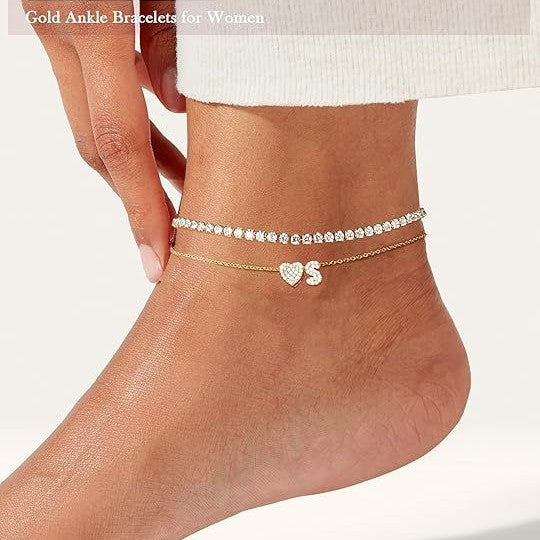 best-selling personalized creative 26-letter heart pendant tennis chain layered anklet versatile couple accessories