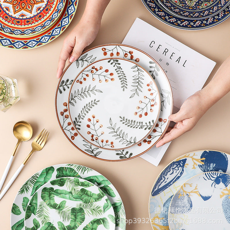 European-style light luxury banquet plating plates, restaurant artistic western dinner plates, pasta flat plates, ceramic american dinner plates, home-use steak plates