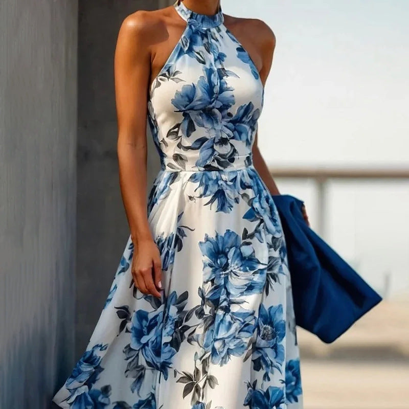 cross-border e-commerce women's fashion: european and american summer new arrivals - elegant and stylish printed maxi dress with a flowy skirt