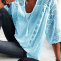 loose type    new arrivalfashionlacepatchwork u-neck three-quarter sleeve tops