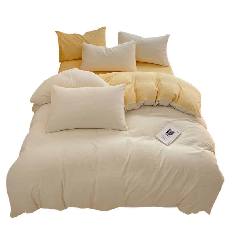 Solid color milk fleece four-piece set, winter thickened coral fleece bed sheet quilt cover, Nantong flannel bed three-piece set