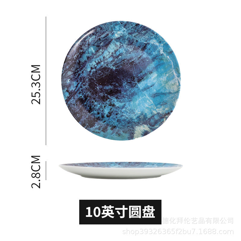 Ceramic marble pattern dinner plate - nordic theme restaurant western dinner plate - unique ceramic tableware - factory direct