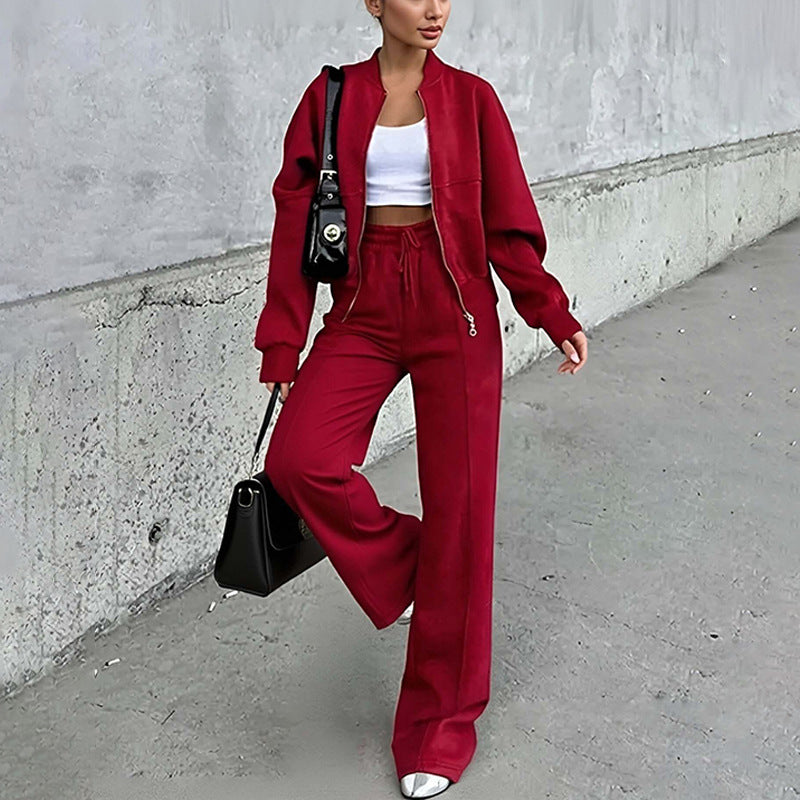 cross-border e-commerce women's fashion: european and american summer new arrivals - solid color zip-up cardigan sweatshirt, stylish casual outfit set