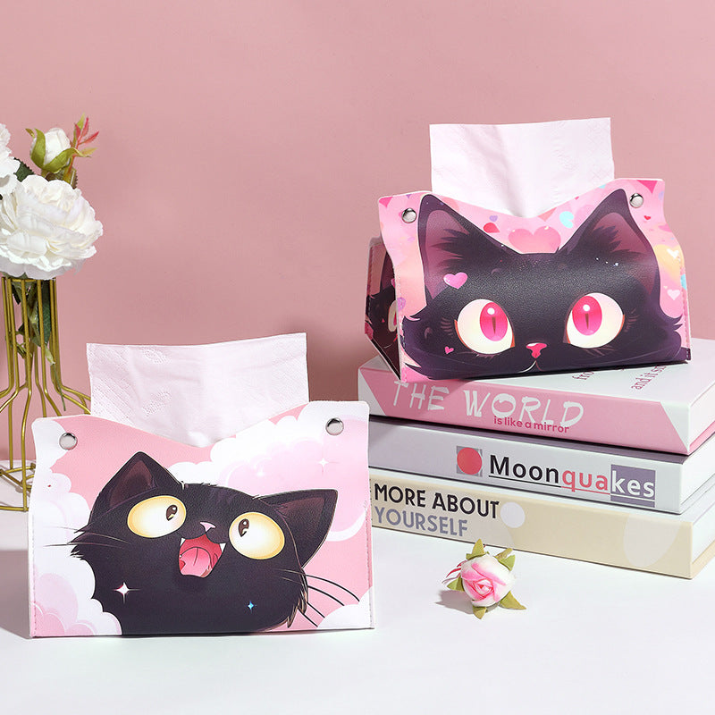 Pinxixi Hot Sale Cartoon Drawing Carton Cat Printing Tissue Box Household Multifunctional Candy Box Gift Box Waterproof