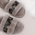 Women's winter slippers - outdoor wear, couple's fuzzy cotton slippers, 2024 new leather one-strap plush slippers, indoor/outdoor slippers