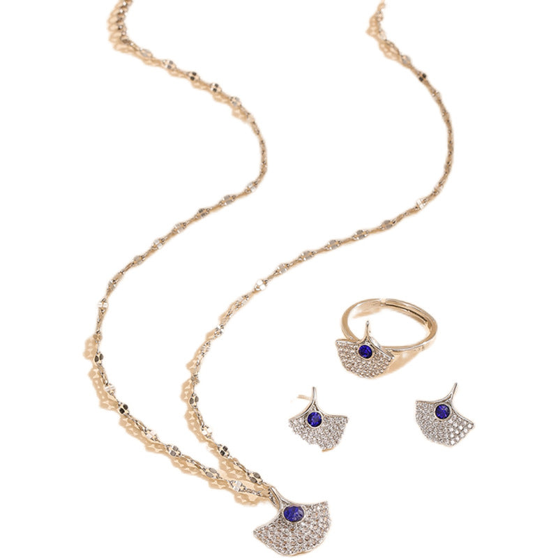 [necklace] women's gemstone fashion cross-border electroplating niche pendant earrings ring classy light luxury clavicle chain jewelry