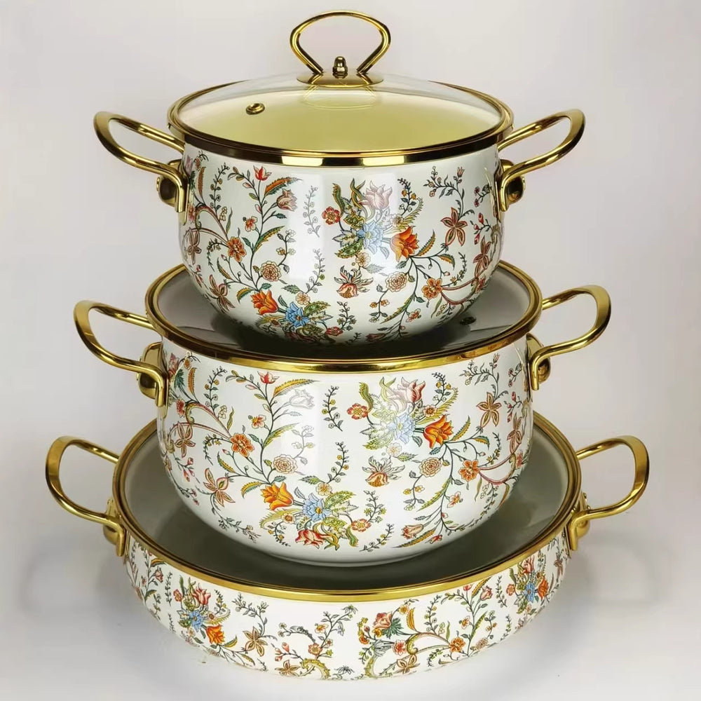Factory direct sales cross-border hot selling thousands of charming flowers, birds and flowers enamel soup pot 20cm24cm30cm
