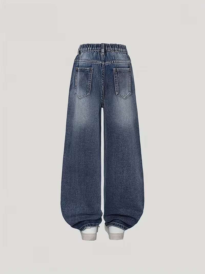 girls' denim jeans: new loose-fit casual straight-leg pants
