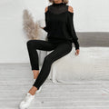 Amazon cross-border fashion set: european and american style, casual off-shoulder long sleeve top and pants two-piece set with cutout detail