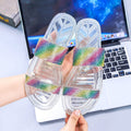 Women's slippers summer 2024 new fashion rhinestone stylish ladies' outdoor wear girly heart flat one-strap crystal sandals