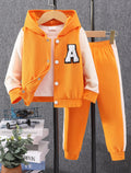 Children's long-sleeved hooded contrasting color a-line suit
