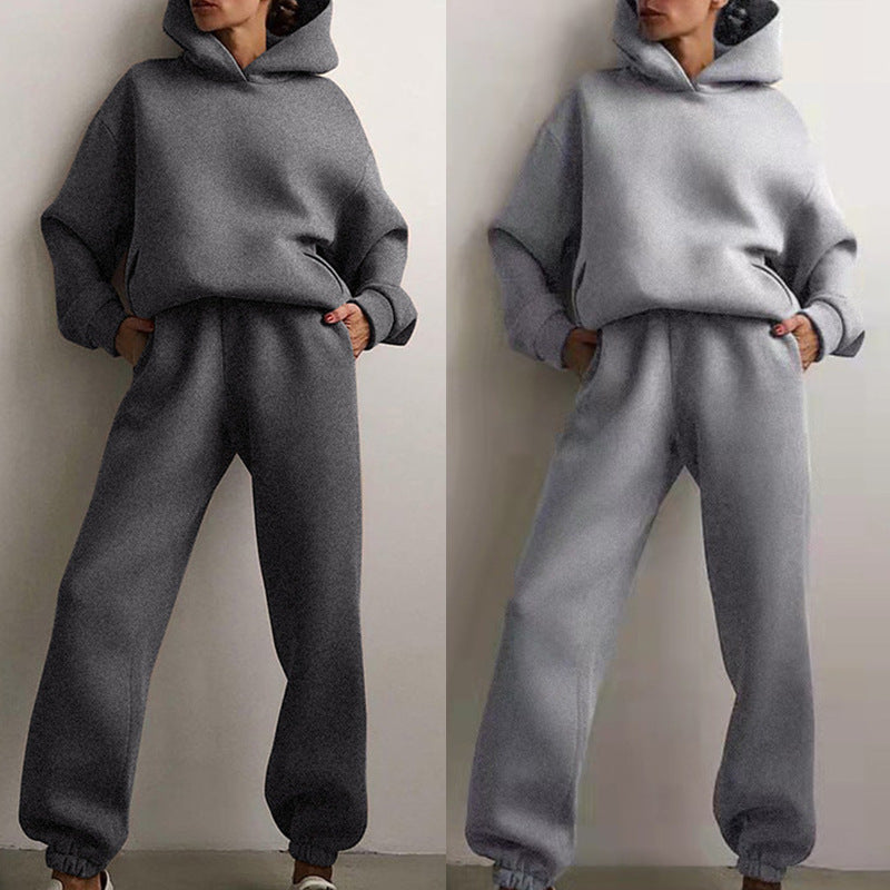 cross-border e-commerce european and american women's clothing: new summer collection - solid color activewear hoodie and casual pants two-piece set
