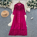 Elegant and chic tassel-trimmed loose-fit dress - women's commute-ready, high-end, slimming a-line long-sleeve shirt dress