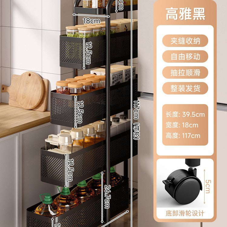 Narrow gap storage shelf stainless steel cart kitchen refrigerator narrow space organizer mobile bathroom storage cabinet