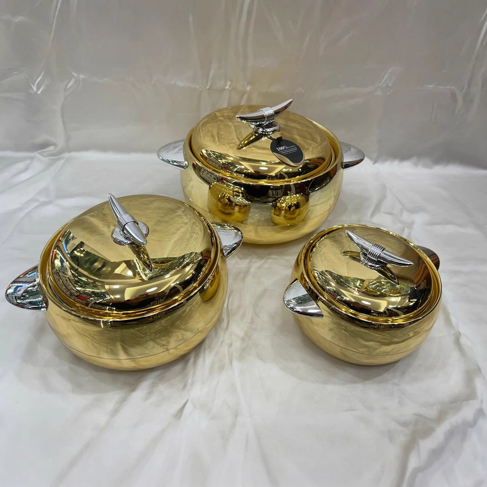 3pcs gold-plated and silver-plated 3-piece thermal insulation box 1l-2l-3.5l