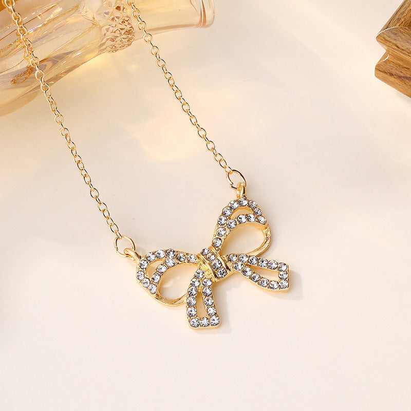 necklace wholesale new jewelry diamond-encrusted alloy pendant niche high-end accessible luxury bow necklace accessories