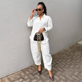 European and american women's clothing  autumn new collection: sweet and fresh striped turn-down collar long-sleeve shirt and high-waisted cropped pants two-piece set