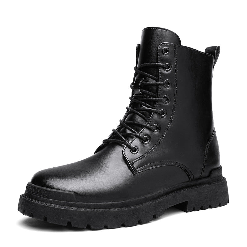 Boots men's british style high-top men's boots plus size mid-top leather shoes black high street workwear chelsea short boots spring
