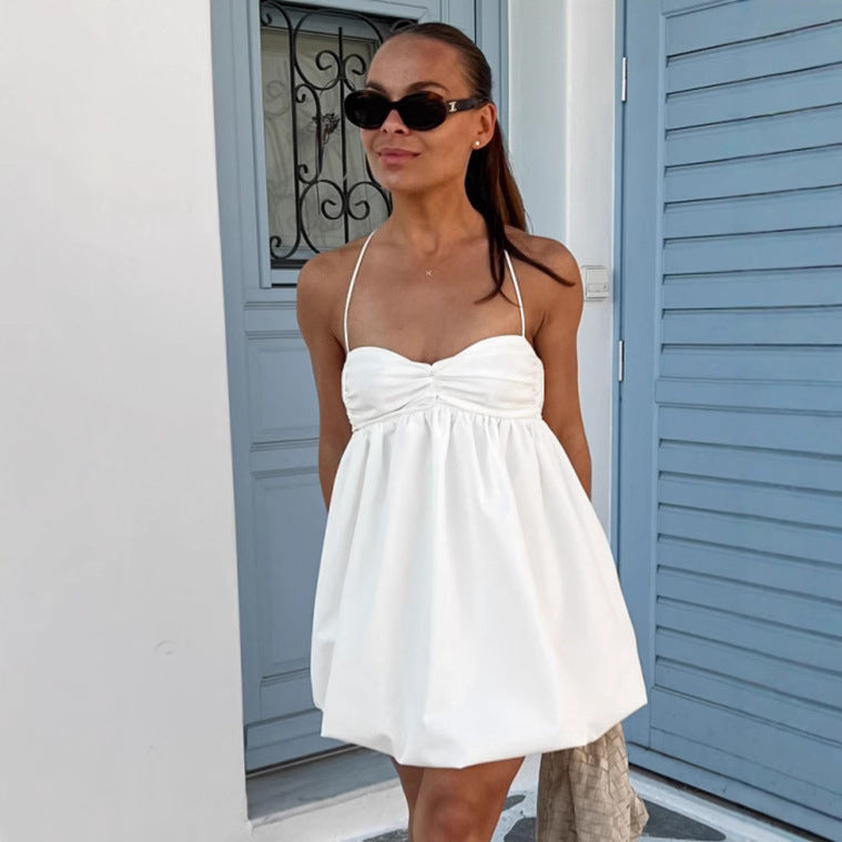 sexy white suspender skirt women 2025  summer seaside chest wrapping A-word skirt short  women's clothing