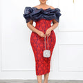 D189    new off-the-shoulder lace and mesh party dress - european and american style