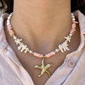 European and american cross-border seaside vacation style starfish and shell necklace - summer dopamine crushed stone ins handmade beaded necklace