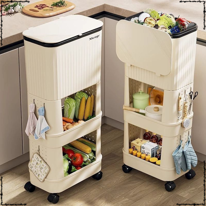 Non-bending multi-function with lid with wheel kitchen trash can high large capacity living room bathroom garbage storage bucket